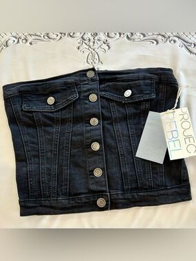 PROJECT REBEL Black Strapless Denim Top